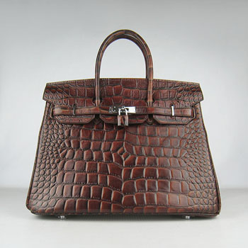 Hermes Birkin 35Cm Crocodile Big Stripe Handbags Dark Coffee Sil